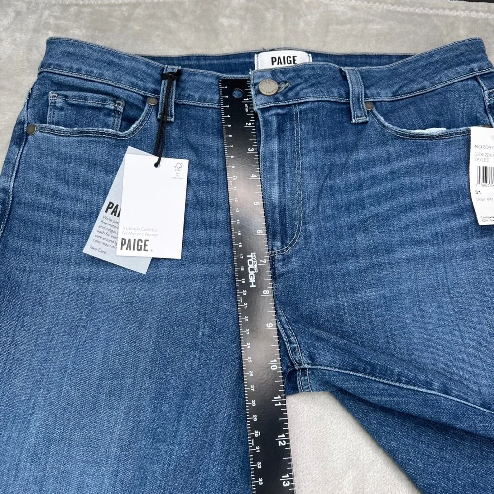 Paige Rory Crop Flare Jeans Womens 31 Zaylee Blue Stretch Raw Hem Denim New Nwt - Picture 9 of 15